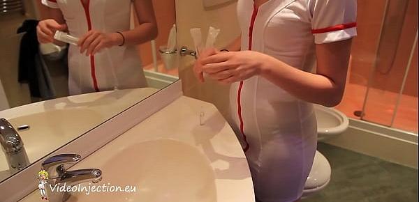  Xenia is back and makes a very painful injection in Matteo male butt and massage it